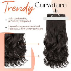 [kookastyle] clip in hair extensions 4 pcs natural long Synthetic wavy curly hairpieces Layered soft invisible for women Dark Brown 20 inch