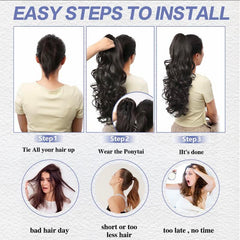 KooKaStyle 24 Inch Curly Wavy Ponytail Extension | Claw Clip Synthetic Hairpiece for Women, Natural Fluffy Pony Tail