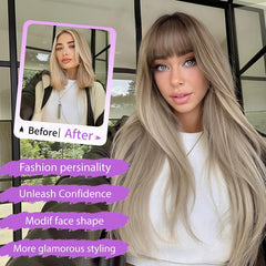[KooKaStyle]Long Ombre Light Blonde Wig for Women,4x4 Realistic Scalp, Free Parting,Layered Hairstyle Synthetic Heat Resistant for Daily Party Use 26 inch