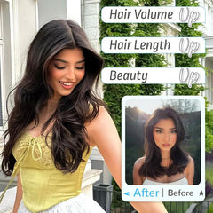 KooKaStyle 20 Inch Invisible Wire Hair Extensions, Long Wavy Layered Synthetic Hairpiece with 6 Clips & Adjustable Transparent Wire