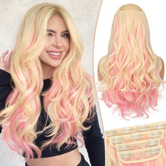 [kookastyle] clip in hair extensions 4 pcs natural long Synthetic wavy curly hairpieces Layered soft invisible for women Dark Brown 20 inch