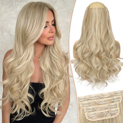 [kookastyle] clip in hair extensions 4 pcs natural long Synthetic wavy curly hairpieces Layered soft invisible for women Dark Brown 20 inch