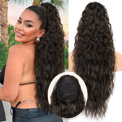 KooKaStyle 30 Inch Long Curly Ponytail Extension for Women | Drawstring Synthetic Hairpiece Natural Wavy Pony Tail