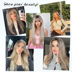 [KooKaStyle]Long Ombre Light Blonde Wig for Women,4x4 Realistic Scalp, Free Parting,Layered Hairstyle Synthetic Heat Resistant for Daily Party Use 26 inch