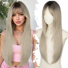 [KooKaStyle]Long Ombre Light Blonde Wig for Women,4x4 Realistic Scalp, Free Parting,Layered Hairstyle Synthetic Heat Resistant for Daily Party Use 26 inch