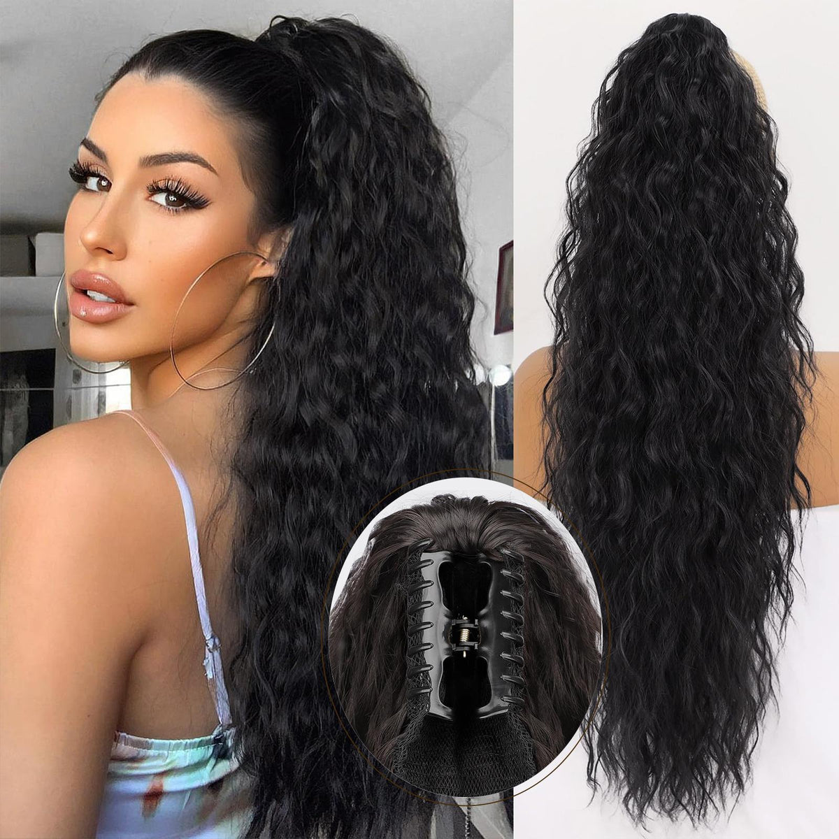 KooKaStyle Wavy Claw Ponytail Extension 18/30 Inch Curly Synthetic Hairpiece for Women