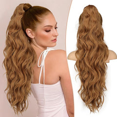 [NEW IN] KooKaStyle Ponytail Extension 26" Fluffy Long Wavy Curly Claw Clip Hair Extensions Ponytail Multi-layered Clip in Fake Pony Tails Natural Soft Synthetic Hairpiece Light Brown with Blonde