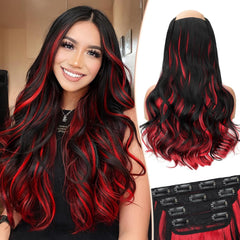 [kookastyle] clip in hair extensions 4 pcs natural long Synthetic wavy curly hairpieces Layered soft invisible for women Dark Brown 20 inch