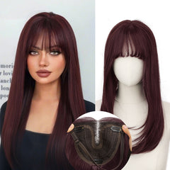 KooKaStyle 18 Inch Hair Topper with Bangs | Synthetic Layered Hairpiece, Natural Invisible Coverage for Women