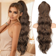 [NEW IN] KooKaStyle Ponytail Extension 26" Fluffy Long Wavy Curly Claw Clip Hair Extensions Ponytail Multi-layered Clip in Fake Pony Tails Natural Soft Synthetic Hairpiece Light Brown with Blonde