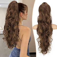 [NEW IN] KooKaStyle Ponytail Extension 26" Fluffy Long Wavy Curly Claw Clip Hair Extensions Ponytail Multi-layered Clip in Fake Pony Tails Natural Soft Synthetic Hairpiece Light Brown with Blonde