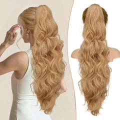[NEW IN] KooKaStyle Ponytail Extension 26" Fluffy Long Wavy Curly Claw Clip Hair Extensions Ponytail Multi-layered Clip in Fake Pony Tails Natural Soft Synthetic Hairpiece Light Brown with Blonde