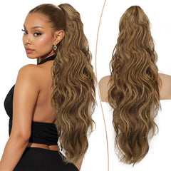 [NEW IN] KooKaStyle Ponytail Extension 26" Fluffy Long Wavy Curly Claw Clip Hair Extensions Ponytail Multi-layered Clip in Fake Pony Tails Natural Soft Synthetic Hairpiece Light Brown with Blonde