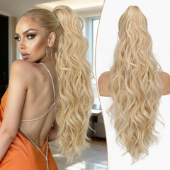 [NEW IN] KooKaStyle Ponytail Extension 26" Fluffy Long Wavy Curly Claw Clip Hair Extensions Ponytail Multi-layered Clip in Fake Pony Tails Natural Soft Synthetic Hairpiece Light Brown with Blonde