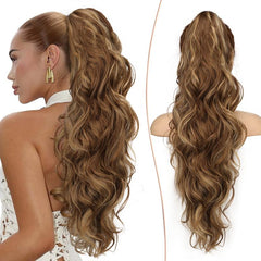 [NEW IN] KooKaStyle Ponytail Extension 26" Fluffy Long Wavy Curly Claw Clip Hair Extensions Ponytail Multi-layered Clip in Fake Pony Tails Natural Soft Synthetic Hairpiece Light Brown with Blonde
