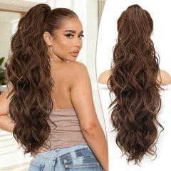 [NEW IN] KooKaStyle Ponytail Extension 26" Fluffy Long Wavy Curly Claw Clip Hair Extensions Ponytail Multi-layered Clip in Fake Pony Tails Natural Soft Synthetic Hairpiece Light Brown with Blonde