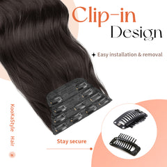 [kookastyle] clip in hair extensions 4 pcs natural long Synthetic wavy curly hairpieces Layered soft invisible for women Dark Brown 20 inch