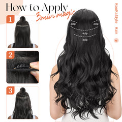 [kookastyle] clip in hair extensions 4 pcs natural long Synthetic wavy curly hairpieces Layered soft invisible for women Dark Brown 20 inch